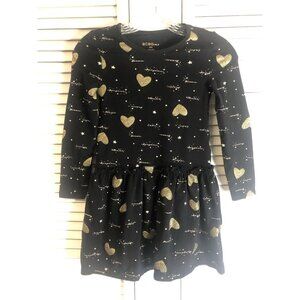 Bcbg Girls Size 6-7 Black Dress With Gold Hearts